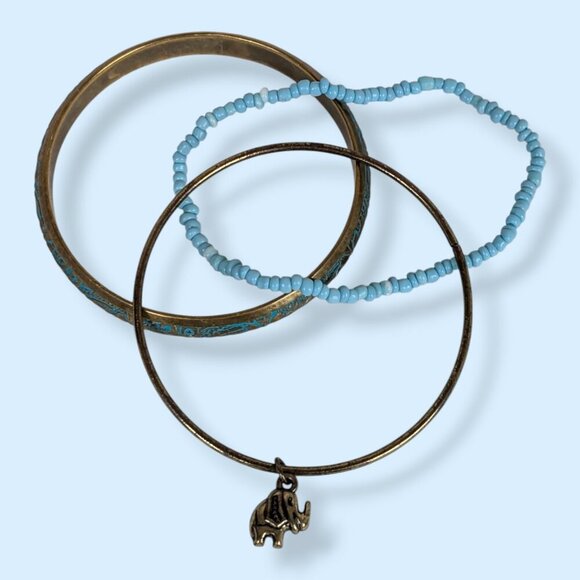 Set of 3 Gold Tone & Blue Bracelets - Picture 4 of 5